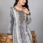 جلابيه كشميري كم طويل تركواز بفصوص ذهبي لامع