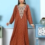 مخوار اماراتي قطن كشميري فصوص ذهبي لون اورنج