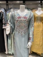 جلابية اردني تطريز بفصوص لون تيفني