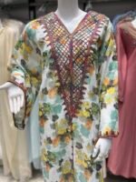 جلابيات كويتي قطن مشجر كلوش لون ليموني