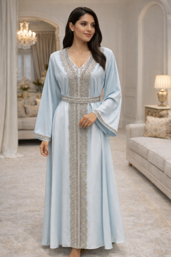 قفطان مغربي سهره قطعتين داخليه ابيض