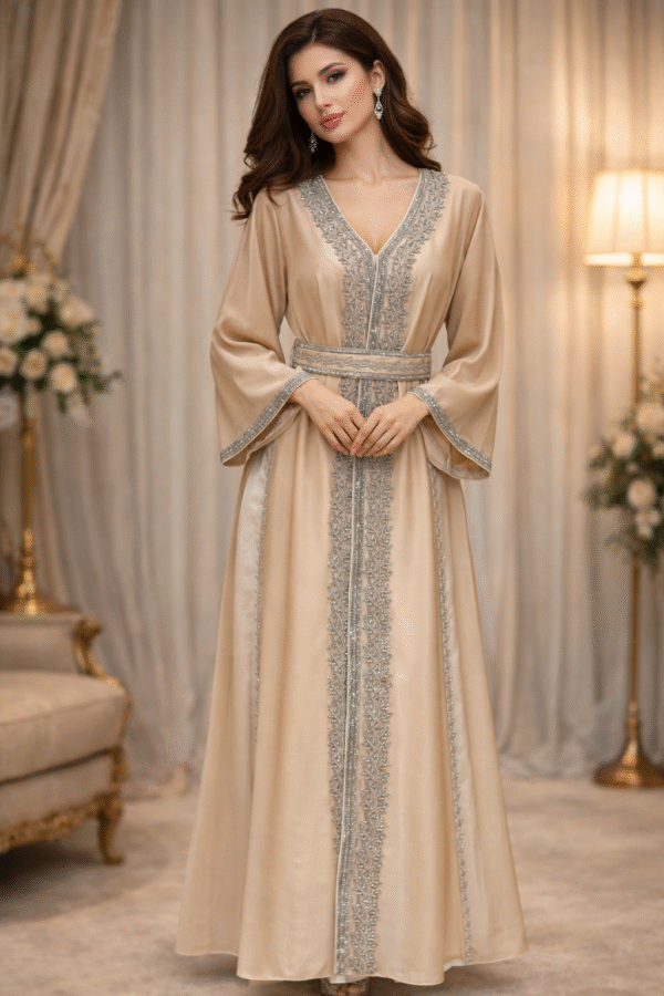 قفطان مغربي سهره قطعتين داخليه ابيض