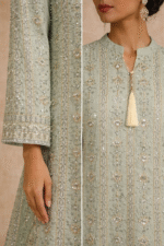 ⁦جلابيه فاخره بتطريز كرستال ذهبي لامع لون تفني⁩ - الصورة ⁦2⁩