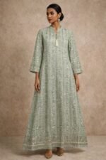 جلابيه فاخره بتطريز كرستال ذهبي لامع لون تفني