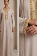 ⁦جلابيه كويتي بتطريز ناعم لون بيج⁩ - الصورة ⁦2⁩