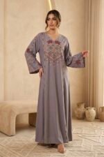 جلابيه مودرن تراثي موف رمادي