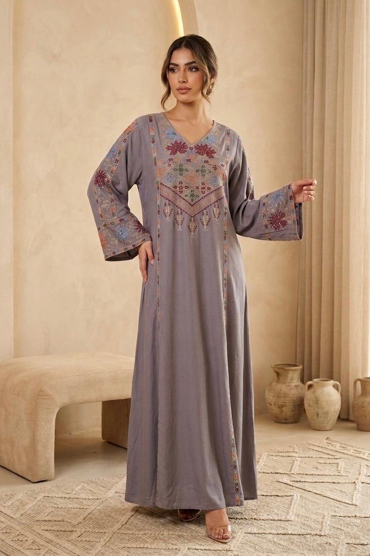 56f08c62-41cb-4ddf-9e37-c63628866cd6 جلابيه مودرن تراثي موف رمادي - الصورة 1