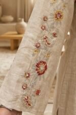 ⁦جلابيه لون كريمي ببتلات ورد حمراء⁩ - الصورة ⁦3⁩